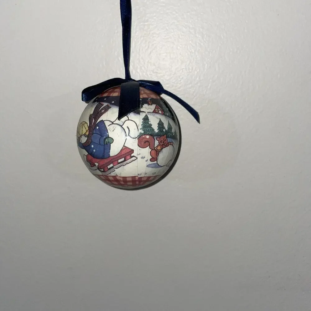 Vintage Snowman Family Ornament Squirrel, And Rabbit Snowball Fight